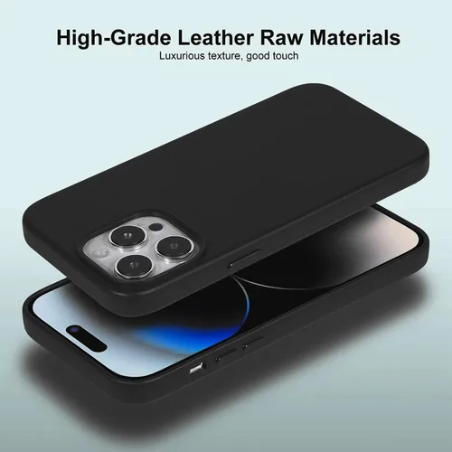 Miniatura 3 de Funda de cuero para iPhone 14 Pro Max - Cuero de grano completo compatible con MagSafe - Funda protectora delgada con botones metálicos y tarjetero