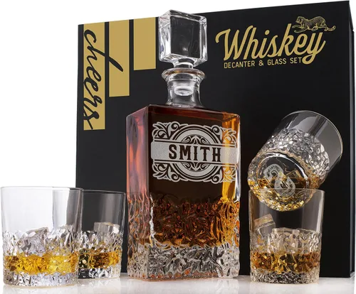 Miniatura 13 de Juego de decantador de whisky personalizado – Juego de regalo de licor personalizado de 5 piezas con 4 vasos y decantador grabado – 27.1 fl oz