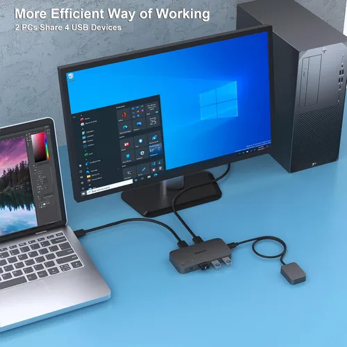 Miniatura 3 de Interruptor USB 3.0, Conmutador USB 2 Computadoras Comparten 3*USB 3.0 y 1*USB C con Control Remoto para PC Ratón Teclado Impresora Escáner