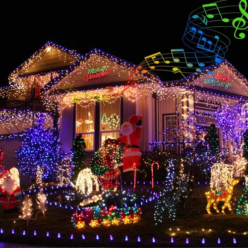 Miniatura 5 de Toodour - Luces LED de Navidad para exteriores, 131 pies, 350 luces LED para interiores con música, sensor de movimiento, luces de árbol de Navidad