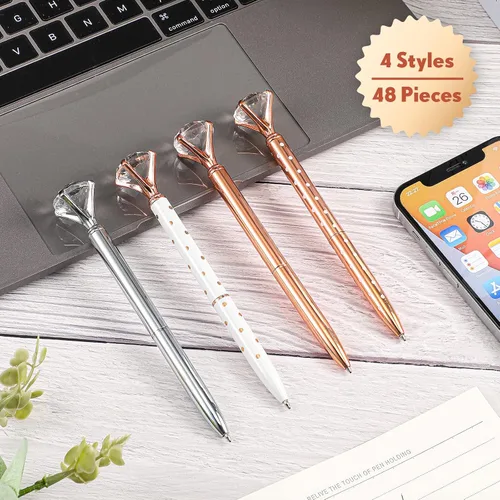 Miniatura 4 de Yexiya 48 bolígrafos de diamantes a granel, regalos de despedida de soltera para invitados, bolígrafo de cristal dorado rosa, bolígrafos brillantes