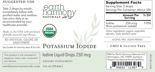 Miniatura 2 de USDA - Suplemento líquido orgánico de yoduro de potasio de 250 mcg (suministro para 6 meses) - 0.253% de yodo elemental - Apoyo dietético de yodo