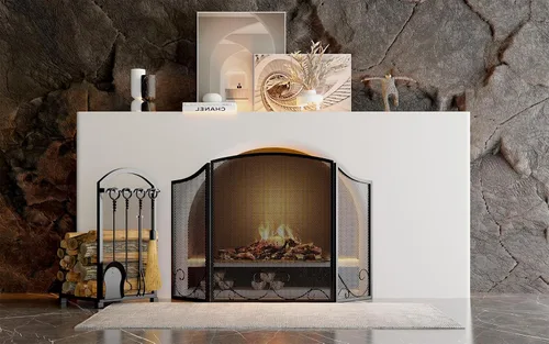 Miniatura 3 de Lizh Metalwork - Pantalla de chimenea de hierro forjado de 3 paneles, 48 pulgadas de largo x 29 pulgadas de alto, protector de chispas con diseño