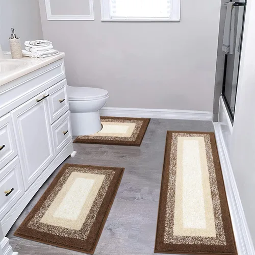 Miniatura 17 de Juegos de alfombras de baño de 3 piezas, alfombras de baño antideslizantes absorbentes, alfombras de baño de felpa extra suaves y esponjosas