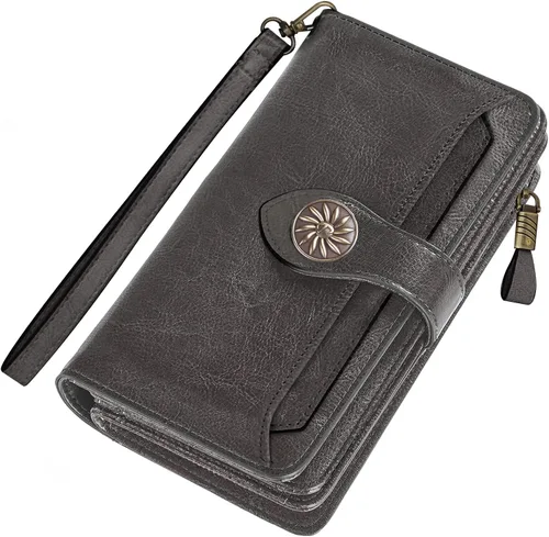 Miniatura 6 de Travelambo Billetera para mujer de gran capacidad con bloqueo RFID de cuero genuino