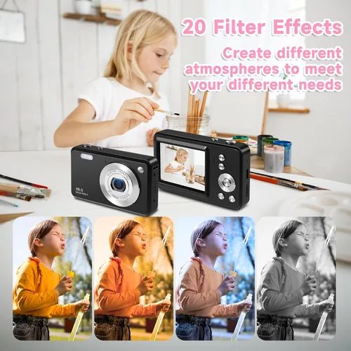 Miniatura 4 de Cámara digital para niños, cámaras digitales 1080P de 48MP para apuntar y disparar con tarjeta de memoria de 32 GB y zoom digital de 16X, cámara