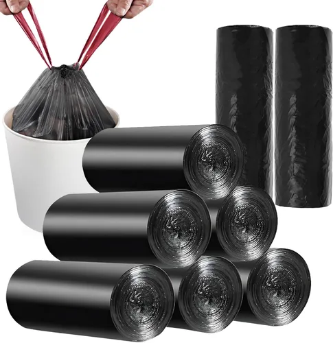 Bolsas de basura de 8 galones, 120 bolsas de basura con cordón negro, plástico grueso, 22.06 x 25.61 pulgadas (negro, 8) – adecuadas para oficina,