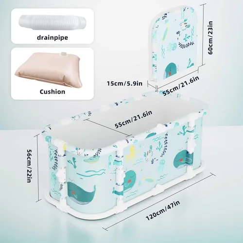 Miniatura 2 de Bañera portátil, bañera plegable de 47" sin instalación, 7 capas de espesor con soporte metálico, bañera de terapia para cabina de ducha, bañera