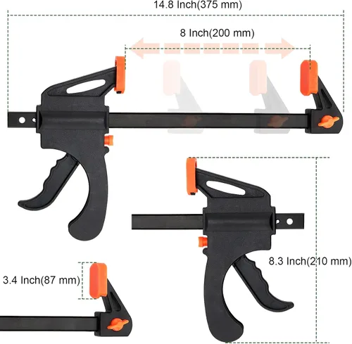 Miniatura 2 de PINGEUI 4 paquetes de abrazaderas de agarre rápido de 8 pulgadas, abrazaderas de madera ajustables, abrazaderas de barra ligeras para carpintería