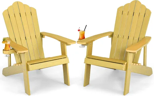 Miniatura 17 de Giantex Silla Adirondack para exteriores, sillas de patio de gran tamaño con portavasos oculto, veta de madera realista, capacidad de peso de 380
