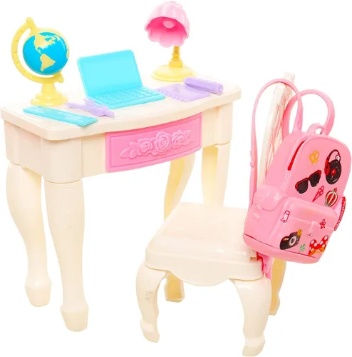 Miniatura 7 de ENOCHT 19 piezas de muñeca niña accesorios escolares mochila mini lámpara de escritorio portátil mini globo gafas y auriculares para muñeca de 11.5