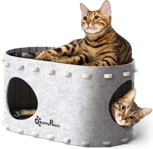 Miniatura 11 de DownyPaws Casa para Gatos de Interior, Cama Cueva para Gatos Plegable de 2 Pisos, Cama Túnel de Fieltro para Gatos Condominio, Cubo Escondite