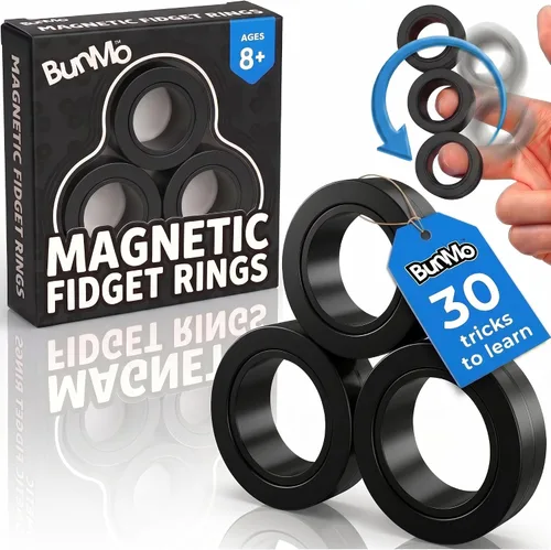 BunMo Anillos magnéticos negros – Imanes mejorados de grado N45, sin BPA, compacto y silencioso juguete para ansiedad para adultos y adolescentes,
