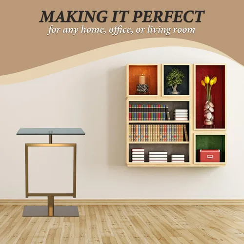 Miniatura 7 de Kings Brand Furniture Molein - Mesa auxiliar, base de metal dorado con parte superior de vidrio templado, moderna mesa rectangular con pedestal