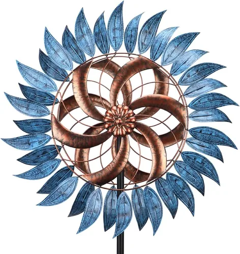 MUMTOP Molinillos de viento para exteriores, de metal, 6.5 pies, grandes esculturas de viento bidireccionales para decoración de patio y jardín Azul