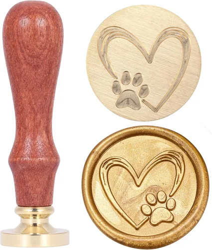 Miniatura 11 de Yoption Baby Series - Sello de cera con diseño de huellas de bebé, cabeza de latón, mango de madera, sello de sellado para invitación de fiesta