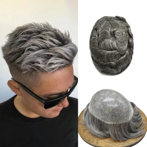 Miniatura 10 de Hair Nature - Tupé para hombres, sistema de repuesto de piezas de cabello humano, unidades de pelo negro con bucle en V de piel fina, 100% cabello