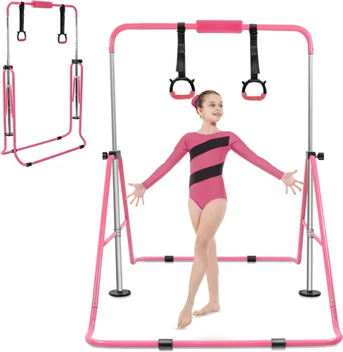 Miniatura 10 de YEEGO DIRECT Barra de gimnasia con anillos, barra de gimnasia plegable para niños de 3 a 12 años, expandible para entrenamiento en casa, regalos