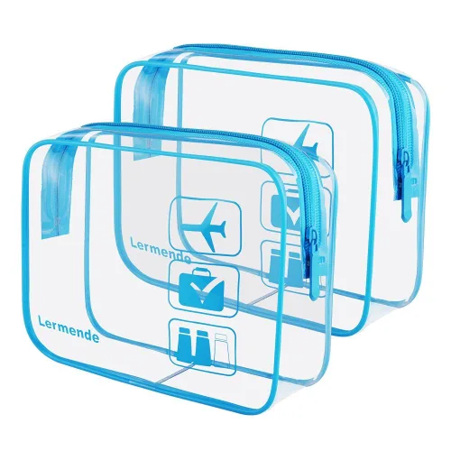 Miniatura 13 de Lermende - Bolsa de aseo, 2 unidades, transparente, aprobada por la TSA, bolsa de viaje de un cuarto, tamaño 3-1-1 Negro
