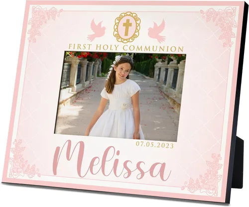 Miniatura 14 de Regalos de primera comunión para niños y niñas, marco de fotos personalizado de la primera comunión con nombre y fecha, 2 orientaciones para fotos