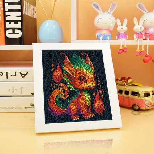 Miniatura 6 de Meothan Kit de Pintura de Diamantes 5D para Niños con Marco de Madera, Fácil Pintura de Diamantes de Dragón Pequeño, Juego de Pintura de Gemas