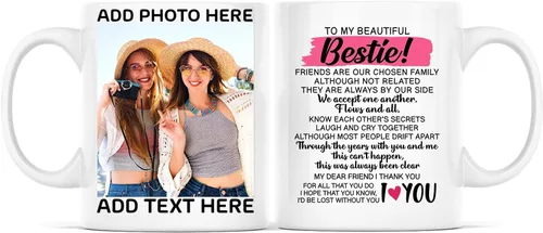 Miniatura 9 de Taza de café con texto en inglés "Because Of You I Laugh", regalo para mujeres, mejores amigas, mejores amigas, tazas personalizadas de amistad