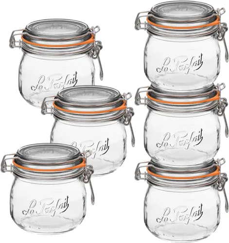 Miniatura 24 de Le Parfait Super Jar - Tarro de conservación de vidrio francés de 500mL con cuerpo redondo, boca ancha, tapa hermética - Tarro de vidrio 16oz