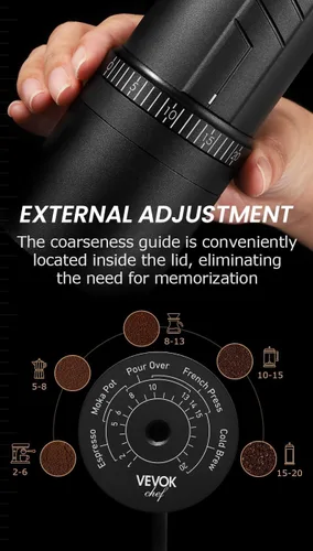 Miniatura 6 de Vevok Chef Molinillo de café manual O20 – 20 niveles de ajuste externo, capacidad de 1.23 oz con estuche de viaje y equipo de limpieza, molinillo