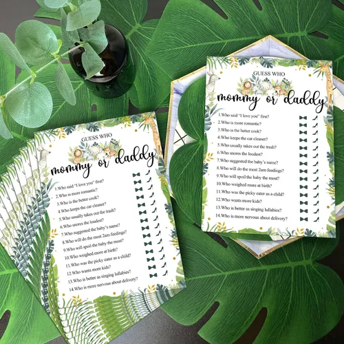 Miniatura 6 de Celepaty 36 tarjetas de safari de juego de Guess Who Mommy Or Daddy, Safari Jungle Baby Shower, juegos de baby shower, con temática de animales