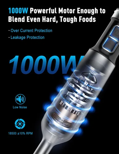 Miniatura 2 de 1000W Potente Batidora de Inmersión de Mano, Nueva Actualización de 2025, Batidora de Mano con 25 Velocidades, Mezclador de Mano con Cable Negro
