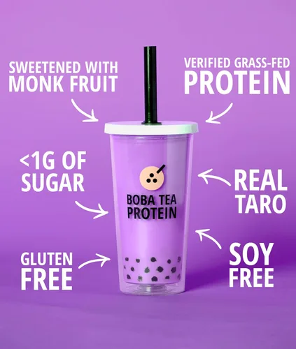 Miniatura 4 de Taro Milk Tea 25g Proteína aislada de suero alimentado con pasto en polvo Bebida de proteína de té de burbujas sin gluten y sin soja