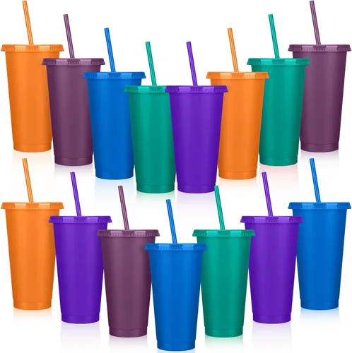 Miniatura 14 de Bokon 60 Juegos de Vasos con Popote y Tapa al Por Mayor, Vasos de Plástico Reutilizables de 24 oz con Tapas y Pajillas, Botella de Agua, Taza