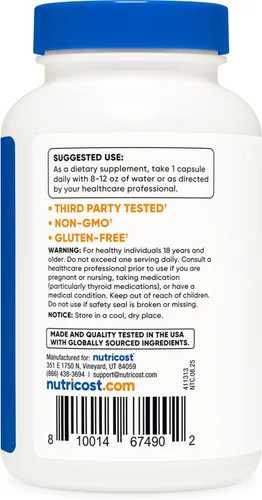 Miniatura 4 de Nutricost Yodo (yodo natural de algas marinas orgánicas) 325 mcg, 120 cápsulas, vegetariano, sin OMG y sin gluten