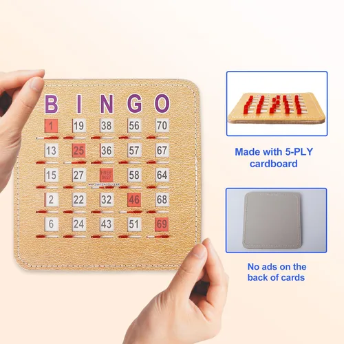 Miniatura 5 de GSE Games & Sports Expert Tarjetas de bingo con obturador cosido de 5 capas, tarjetas de bingo deslizantes con punta de dedo, cartón de bingo