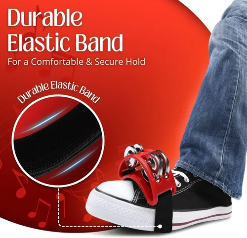 Miniatura 5 de Flexzion Pandereta de percusión de pie con jingles de acero de doble fila, tambor de instrumento musical para zapatos de fiesta, regalo, cantante