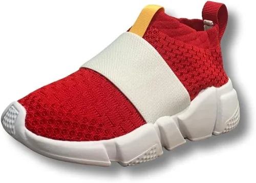 Sonix Speed Stretch Knit - Tenis para niños rojos y blancos, ligeros, transpirables, suela de EVA, sin cordones, para niños pequeños y niños
