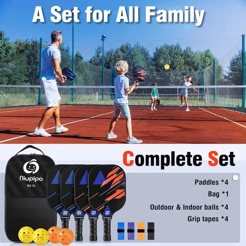 Miniatura 2 de niupipo Pickleball Paddles Set of 2 or 4, USAPA Approved Fiberglass Pickleball Paddle Set with Balls and Bag, Polypropylene Honeycomb Core, 2. Azul