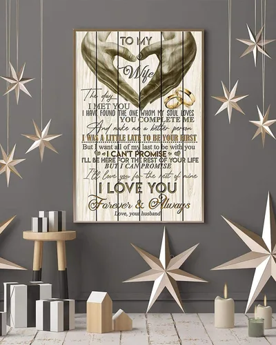 Miniatura 4 de Póster en lienzo con texto en inglés «To My Wife», «To My Wife», «Love Your Husband I Was A Little Late to Be Your First But I Want All of My Last