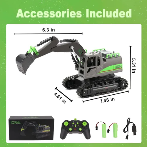 Miniatura 5 de IQKidz - Juguetes de excavadora con control remoto para niños de 4 a 7 años - Mejor regalo de cumpleaños para niños de 3, 5, 8, 9, 10+, vehículos