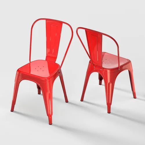 Miniatura 34 de Juego de 8 sillas de comedor de metal, sillas apilables estilo tolix con respaldo, diseñadas para el comedor diario, en interiores, cocina y comedor