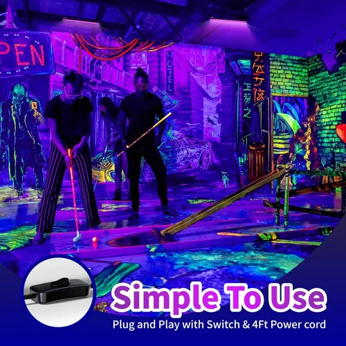 Miniatura 5 de Luz LED negra de 50 W, barra de luz UV de 385 nm con enchufe e interruptor, luces negras impermeables IP66 para fiestas brillantes, decoración