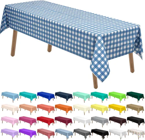 Miniatura 30 de Manteles de Plástico Azul Claro Paquete de 2 Cubiertas de Mesa Desechables 54 x 108 Pulgadas Manteles para Baby Shower Fiesta PEVA Manteles Azul