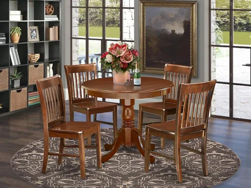 Miniatura 2 de East West Furniture ANNO5-MAH-W - Juego de comedor de 5 piezas que incluye una mesa de comedor redonda con pedestal y 4 sillas de asiento de madera