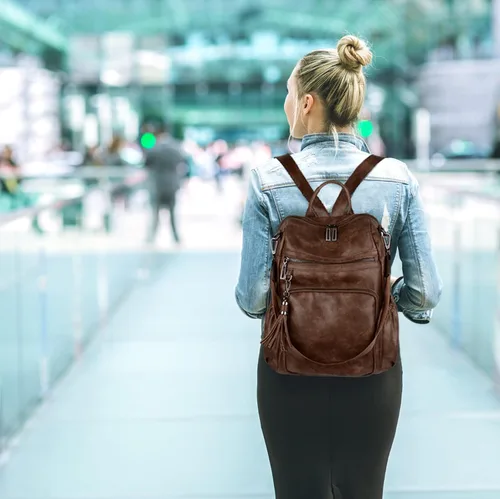 Miniatura 2 de UTO Mochila de cuero vegano para mujer, diseño de moda, convertible con borla, para viajes, con borla