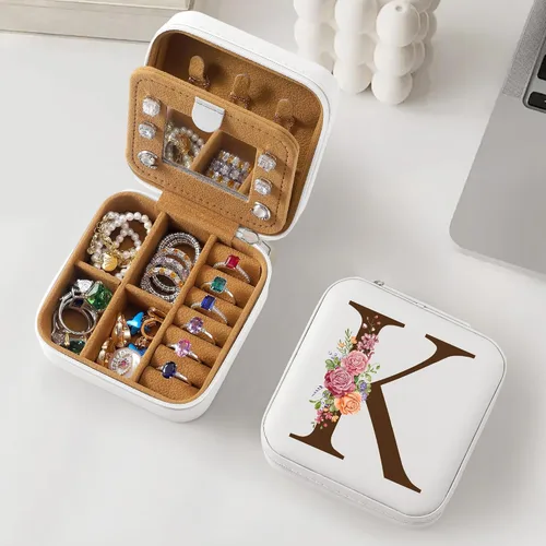 Parima Regalo para mujeres, adolescentes y niñas, organizador de joyas de viaje, joyero pequeño con inicial, regalo de cumpleaños personalizado para