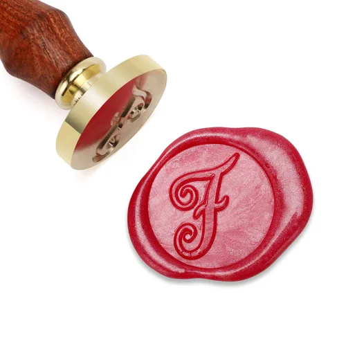 Miniatura 22 de Sello de cera Mceal, sello de latón con mango de madera, sello grande de 30 mm, letra H caligráfica