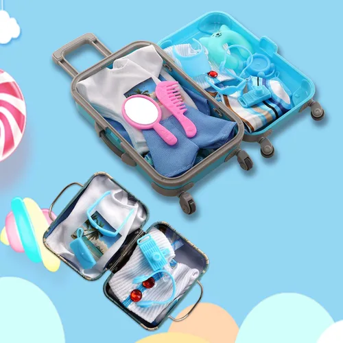 Miniatura 6 de Miunana 28 piezas de ropa y accesorios de viaje, maleta azul para tronco, 2 ropa de muñeca para niña, 1 traje de niño, 8 accesorios de vida, 12