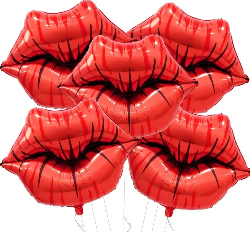 Miniatura 10 de Paquete de 10 globos grandes de labios rojos y rosados, globos de corazón para decoración de fiestas temáticas de maquillaje, aniversario, Kiss the