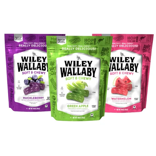 Paquete de variedad de regaliz Wiley Wallaby 10 onzas - Sabores clásicos de arándano, manzana y sandía. Regaliz gourmet estilo australiano suave y