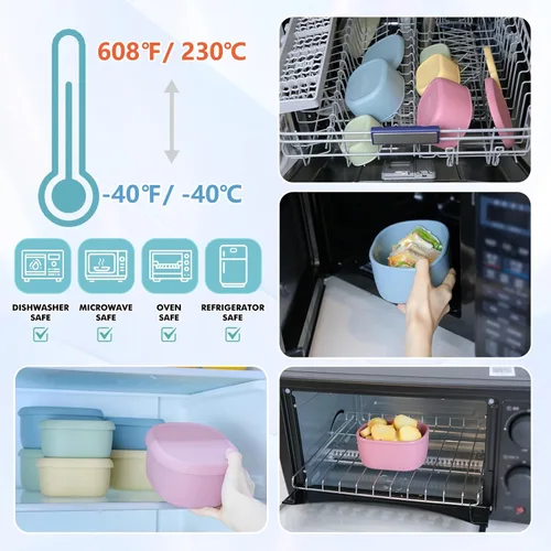 Miniatura 3 de Juego de contenedores de almacenamiento de alimentos de silicona Anatole de 3 unidades, loncheras Bento con tapas, sin BPA, aptas para lavavajillas